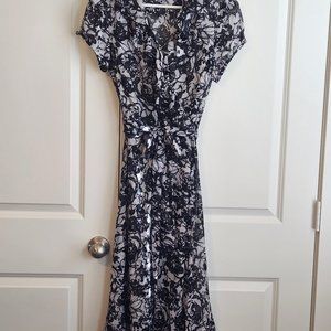 JBS beautiful black & white floral print sheer dress,  size 8